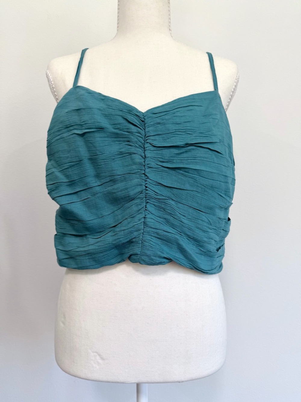 NWT Abercrombie Ruched Crop Top Teal Y2K Going Out Corset Style Tank Size L